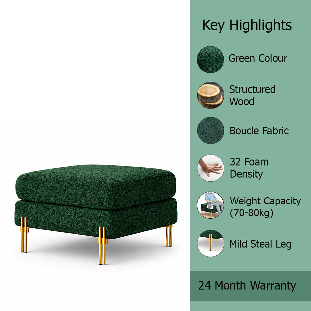 Luxe Green Bouclé Ottoman - Gold Legs