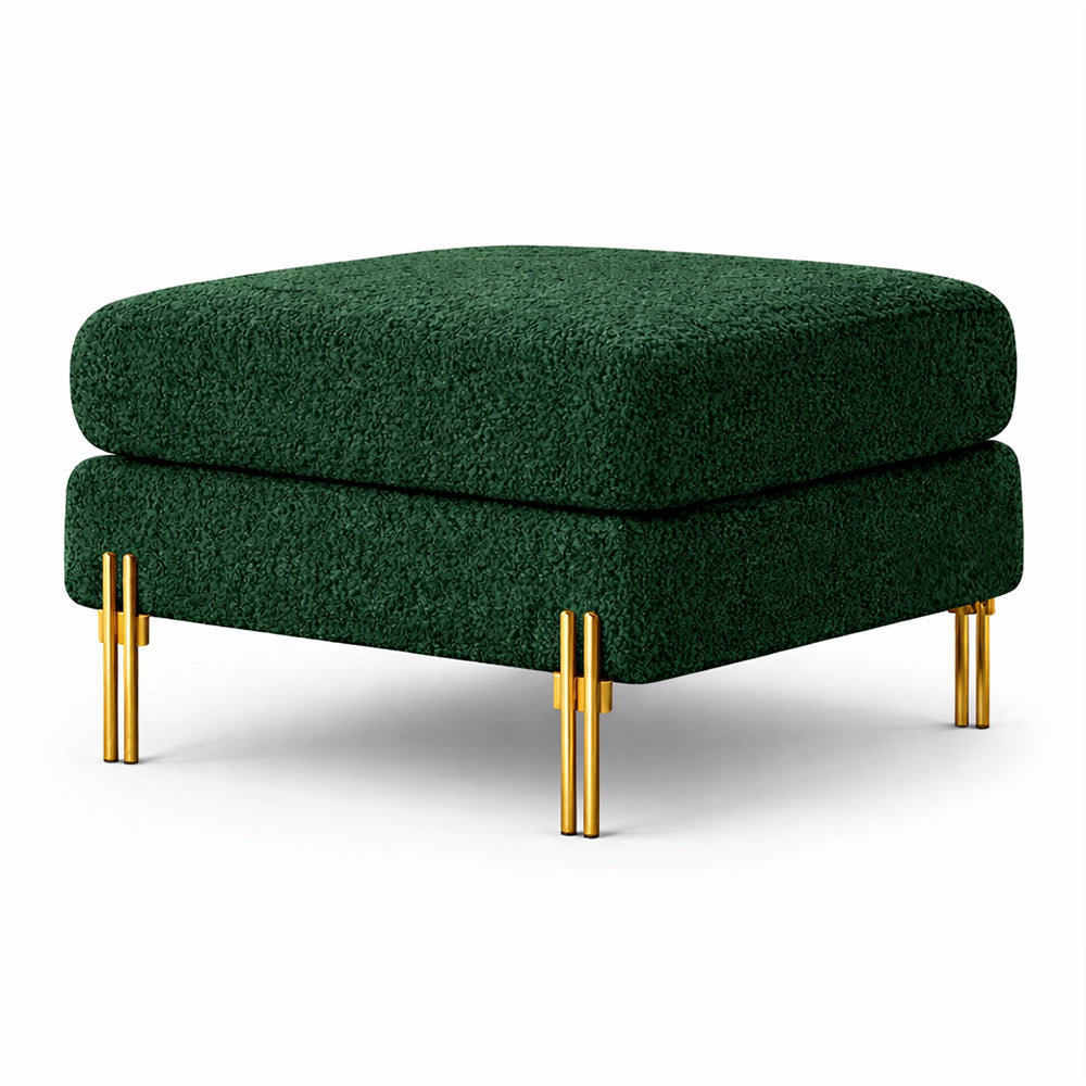 Luxe Green Bouclé Ottoman - Gold Legs