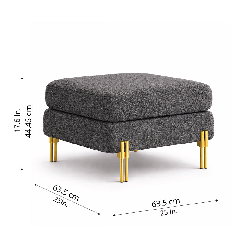 Luxe Grey Bouclé Ottoman - Gold Legs