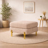 Luxe Light Brown Bouclé Ottoman - Gold Legs