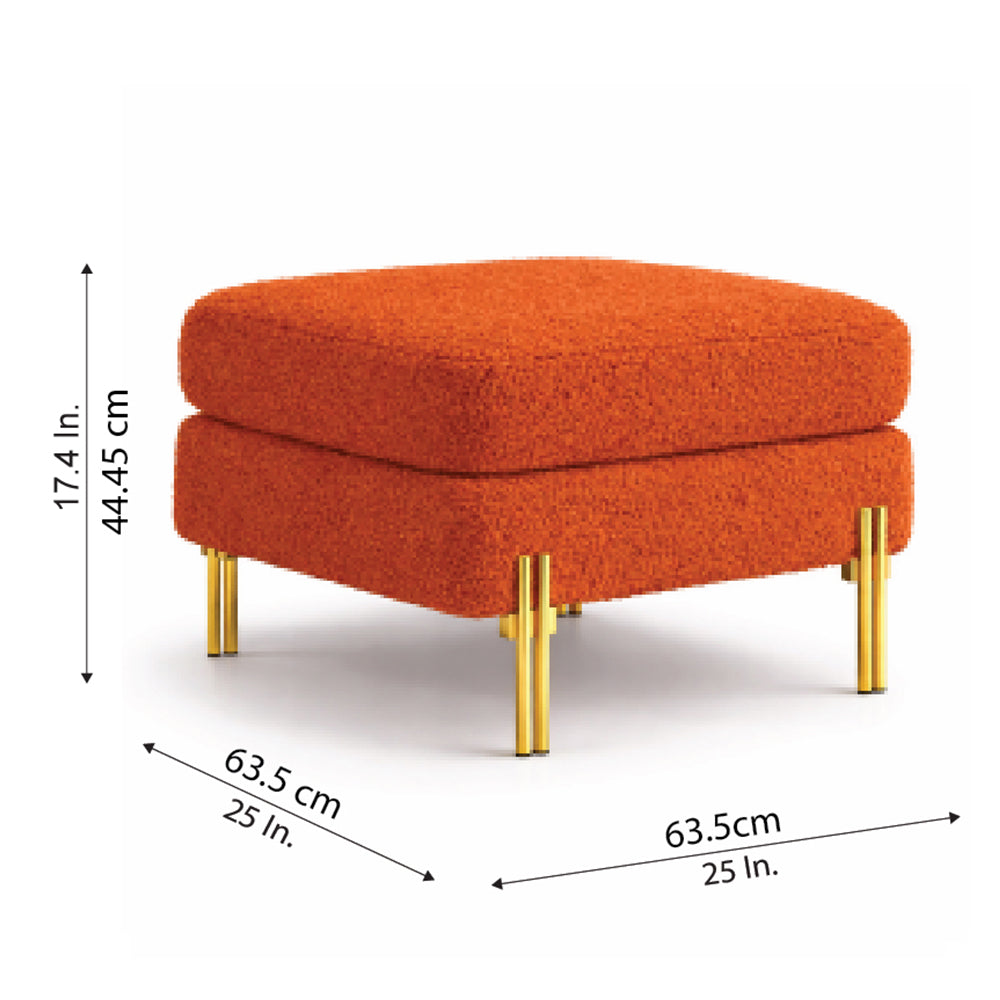 Luxe Orange Bouclé Ottoman - Gold Legs