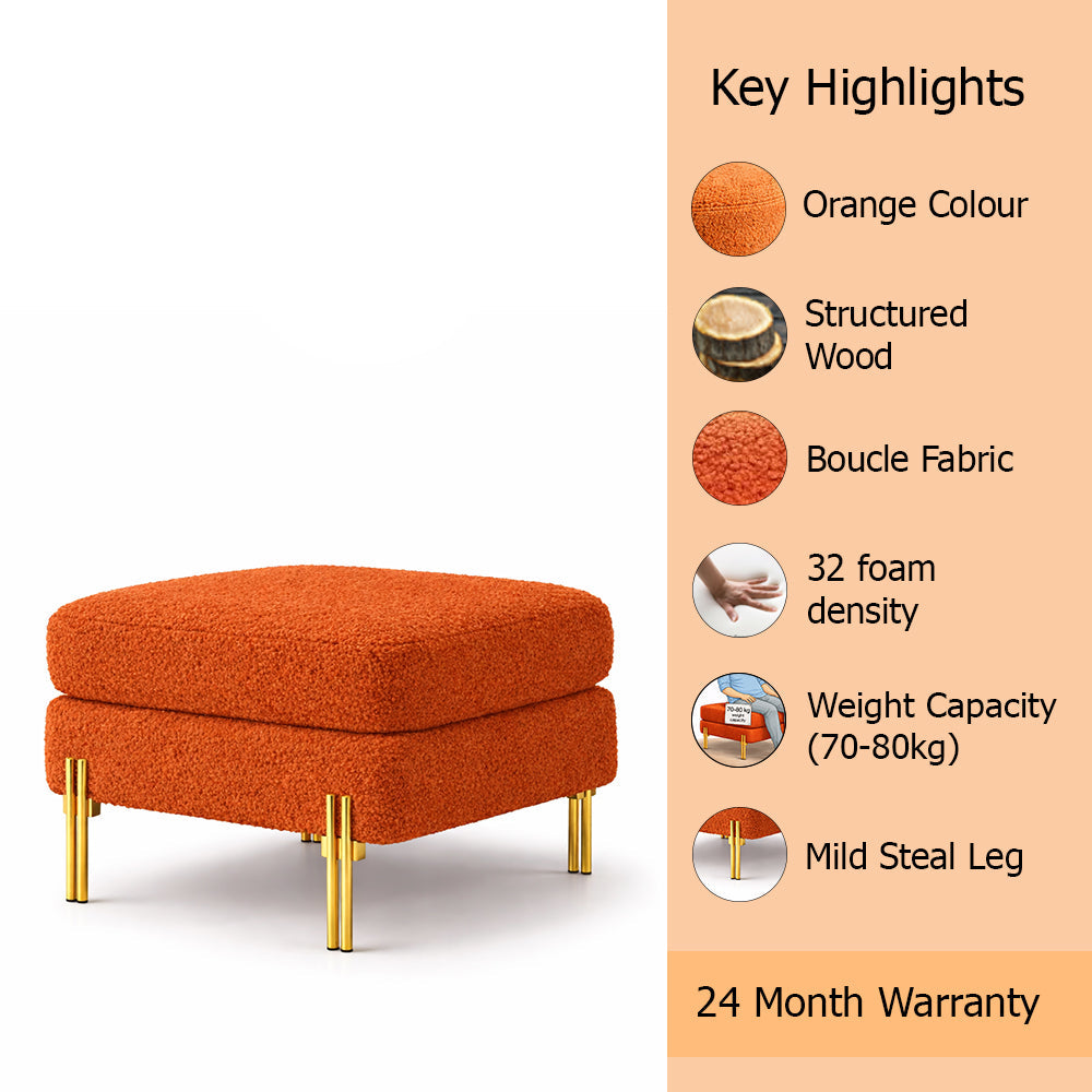 Luxe Orange Bouclé Ottoman - Gold Legs