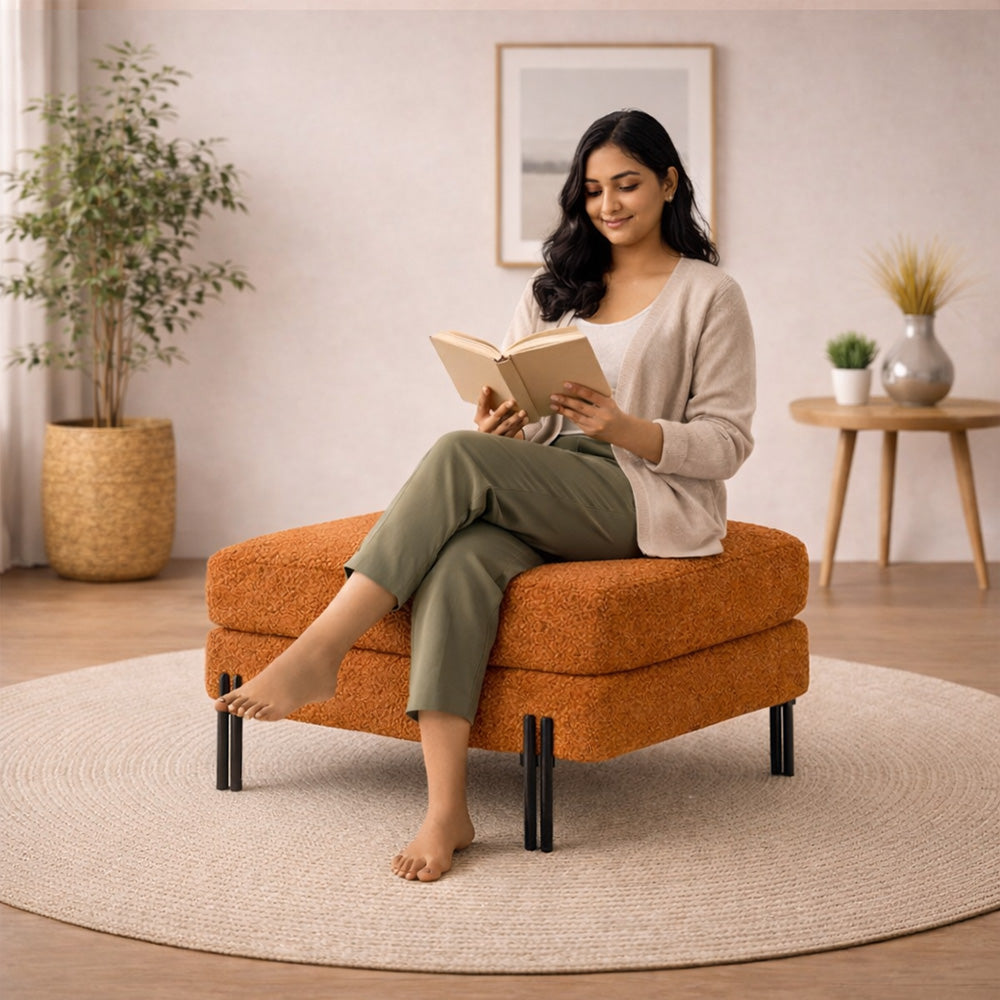 Luxe Rust Bouclé Ottoman - Black Legs