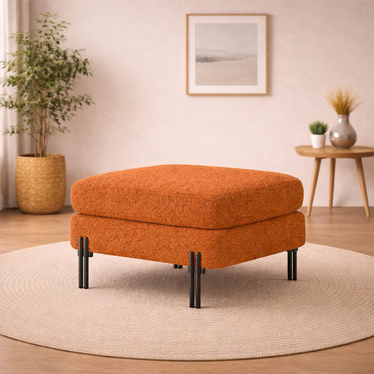 Luxe Rust Bouclé Ottoman - Black Legs
