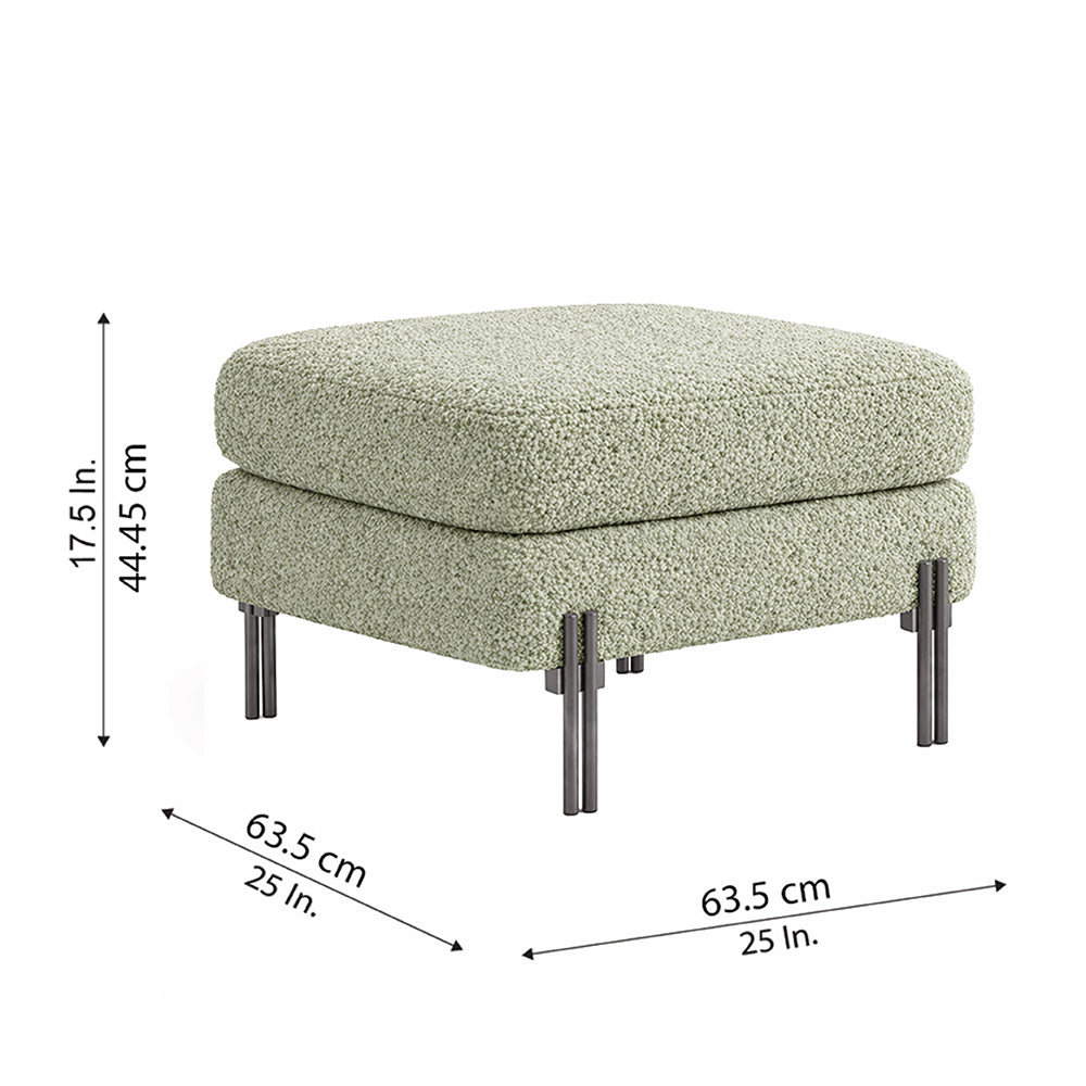 Luxe Sage Bouclé Ottoman - Black Legs