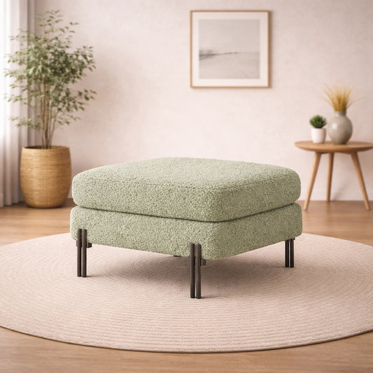 Luxe Sage Bouclé Ottoman - Black Legs