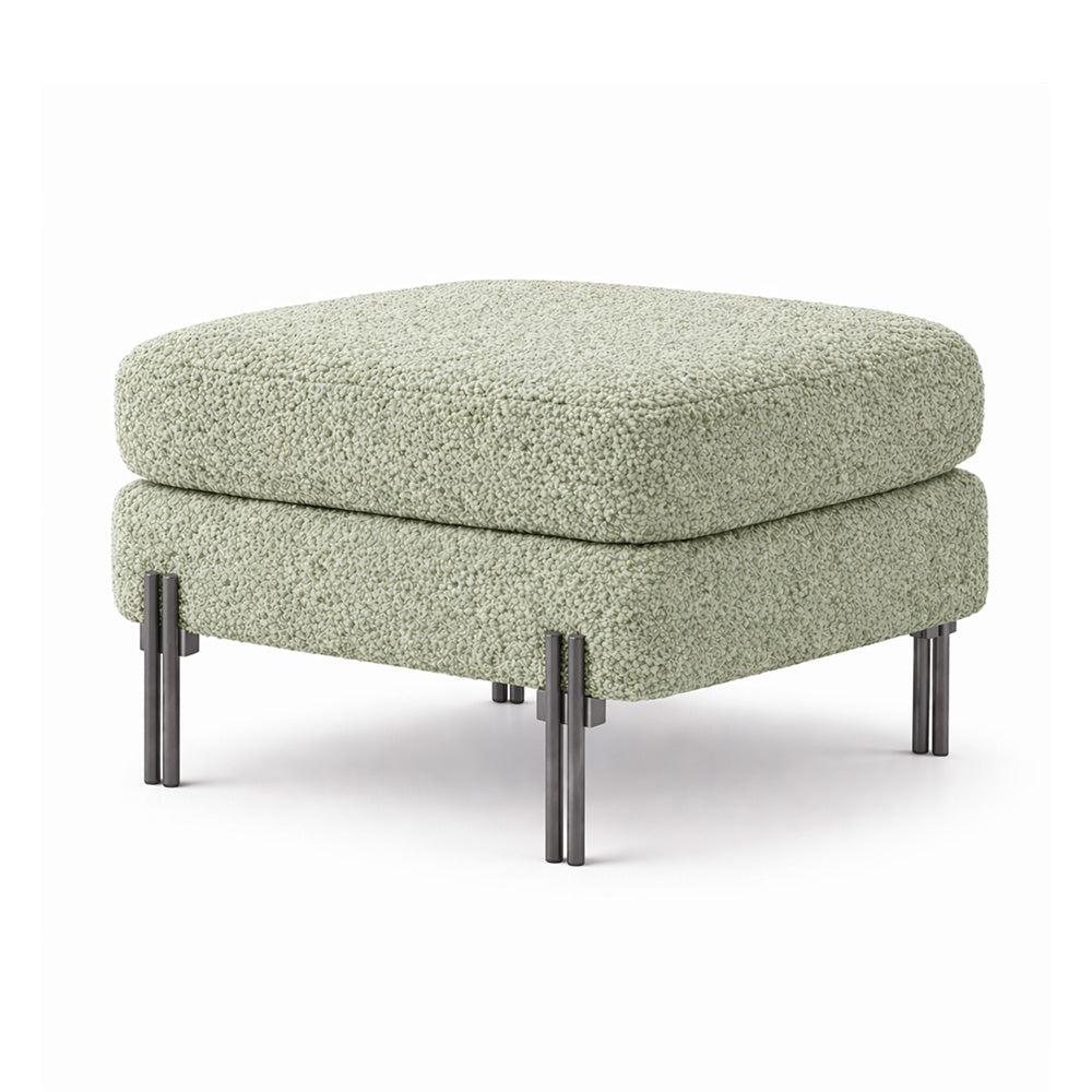 Luxe Sage Bouclé Ottoman - Black Legs