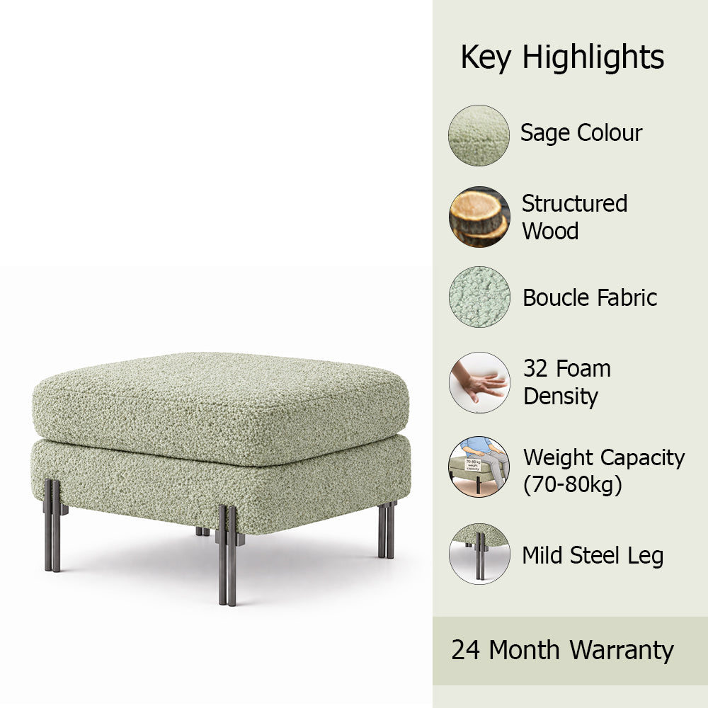 Luxe Sage Bouclé Ottoman - Black Legs