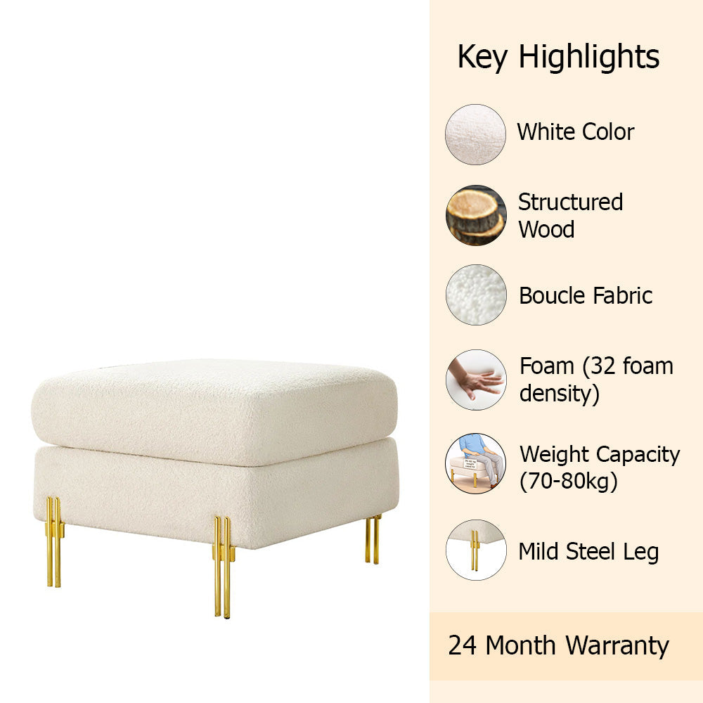 Luxe White Bouclé Ottoman - Gold Legs
