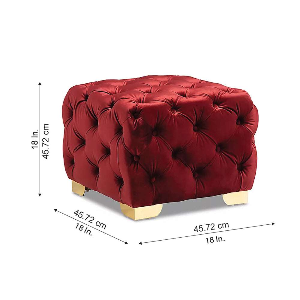 Maroon Velvet Tufted Ottoman - Gold Base