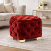 Maroon Velvet Tufted Ottoman - Gold Base