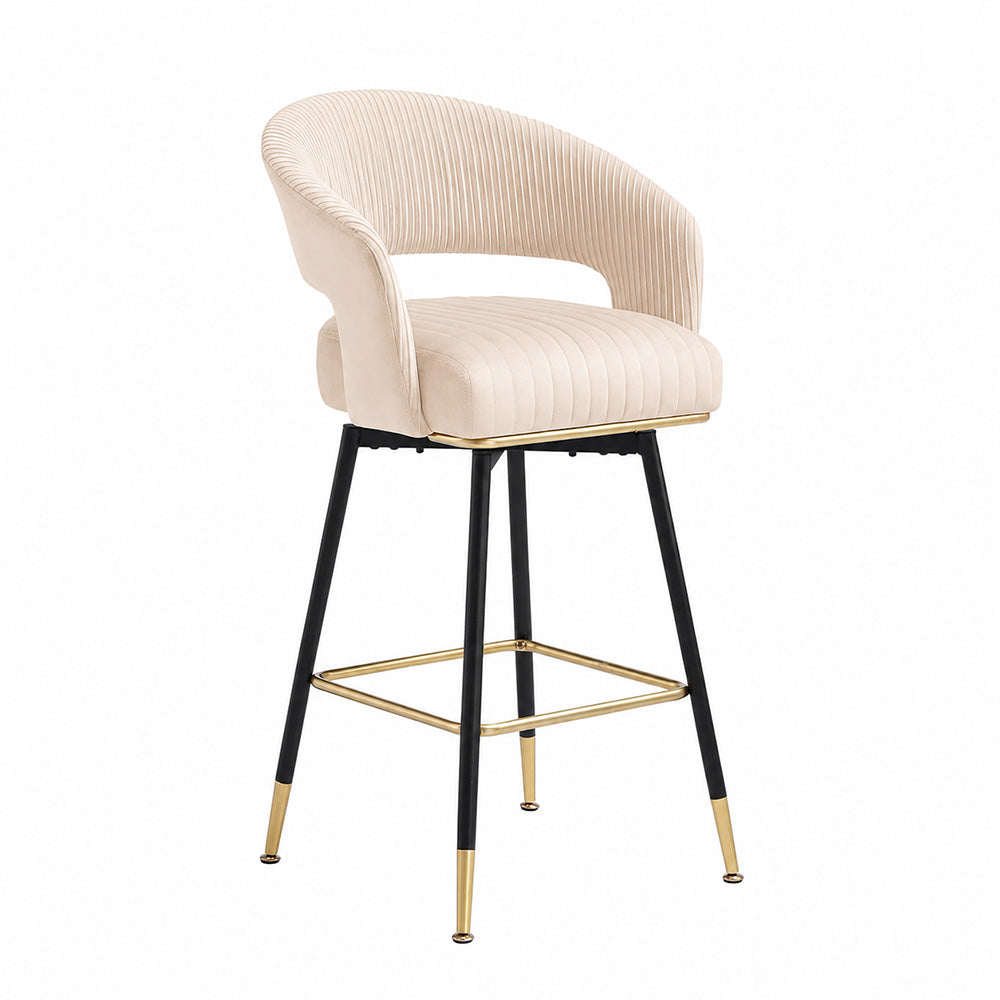Mixoy Emerald Beige Velvet Bar Stool