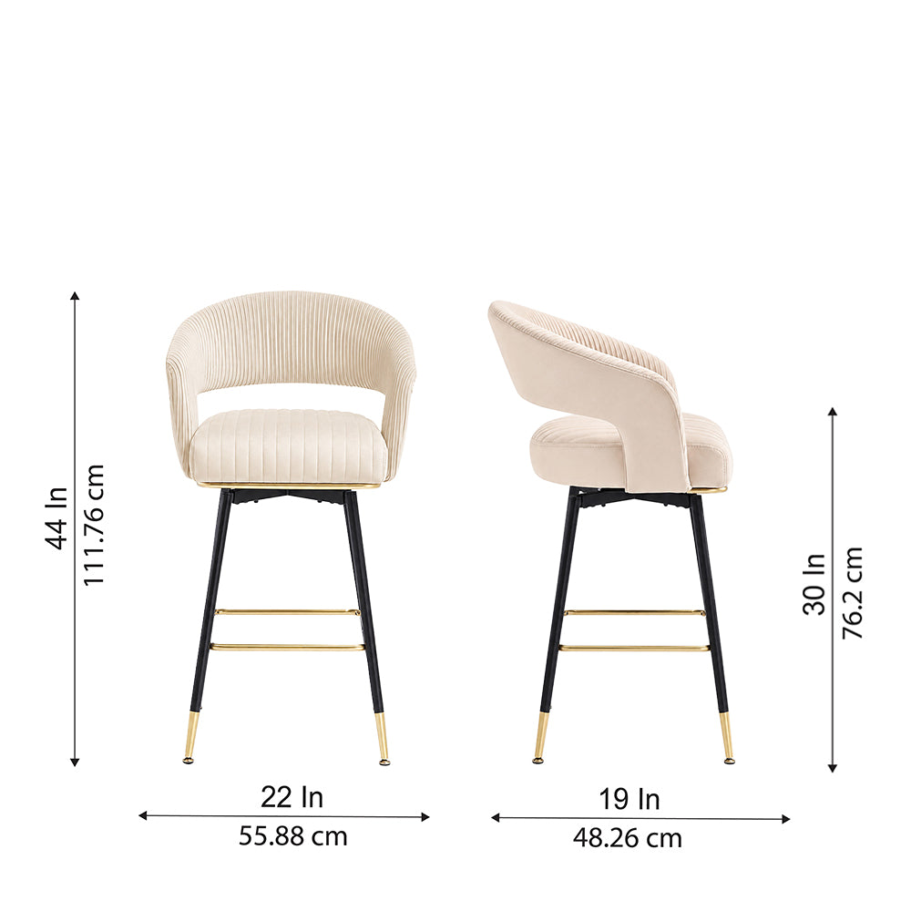 Mixoy Emerald Beige Velvet Bar Stool