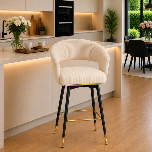 Mixoy Emerald Beige Velvet Bar Stool