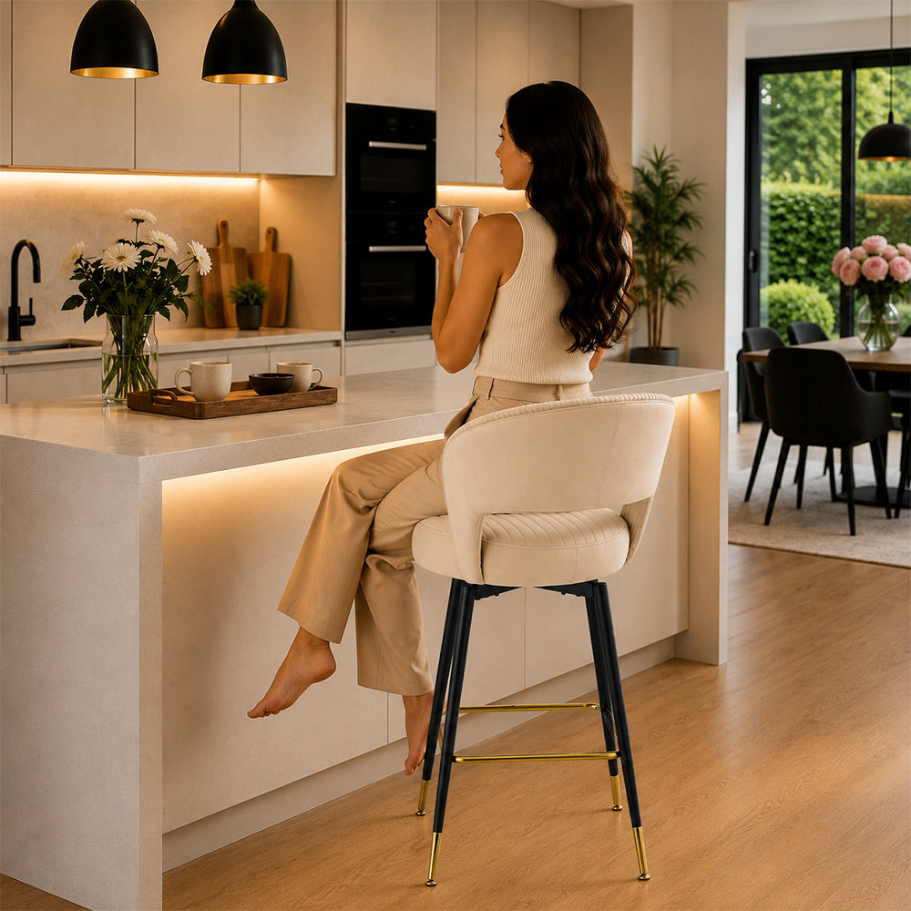 Mixoy Emerald Beige Velvet Bar Stool