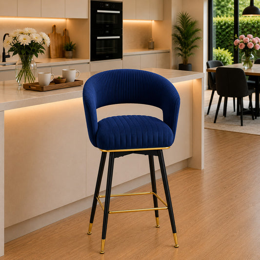 Mixoy Emerald Blue Velvet Bar Stool