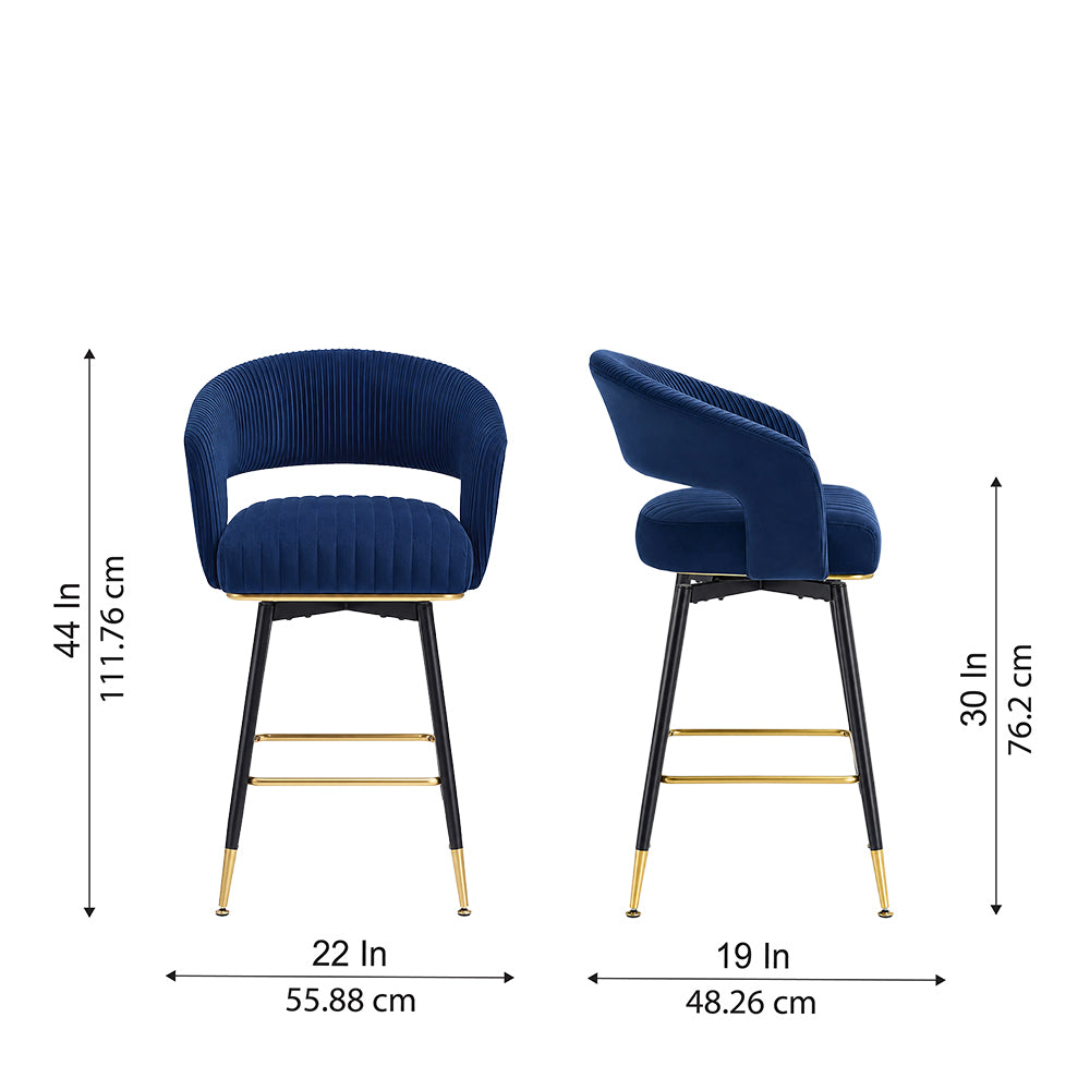 Mixoy Emerald Blue Velvet Bar Stool