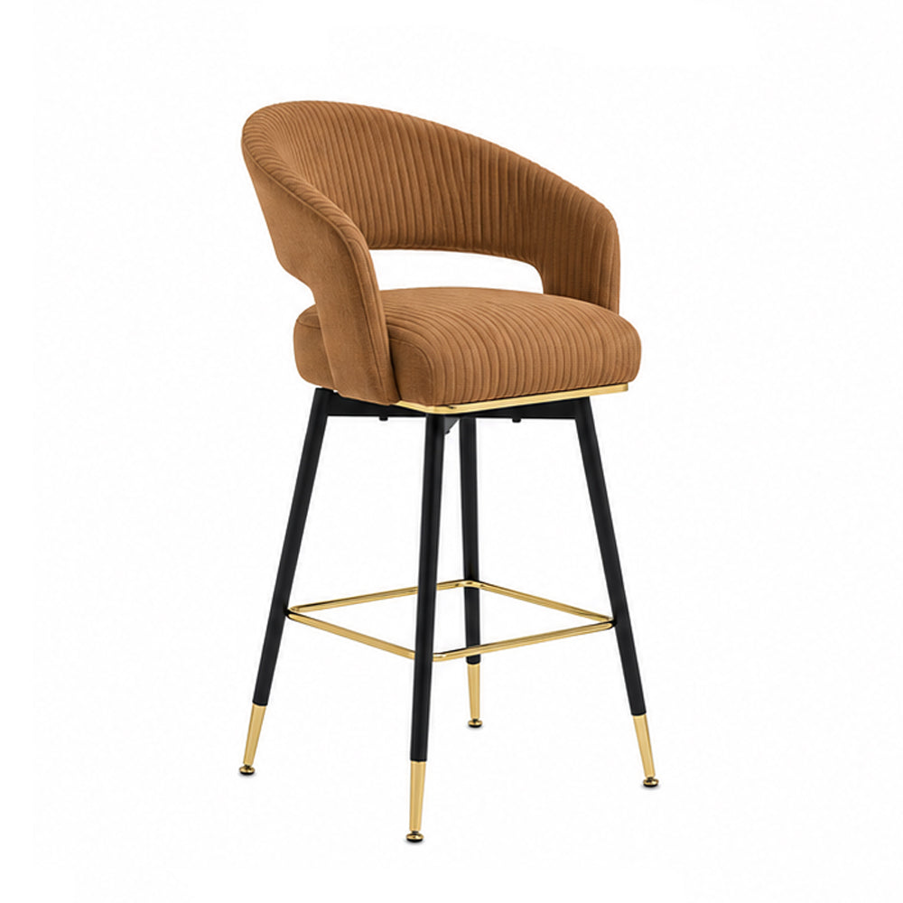 Mixoy Emerald Brown Velvet Bar Stool