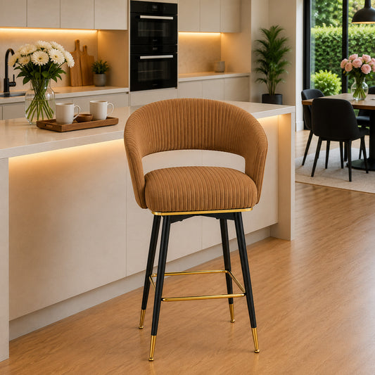 Mixoy Emerald Brown Velvet Bar Stool