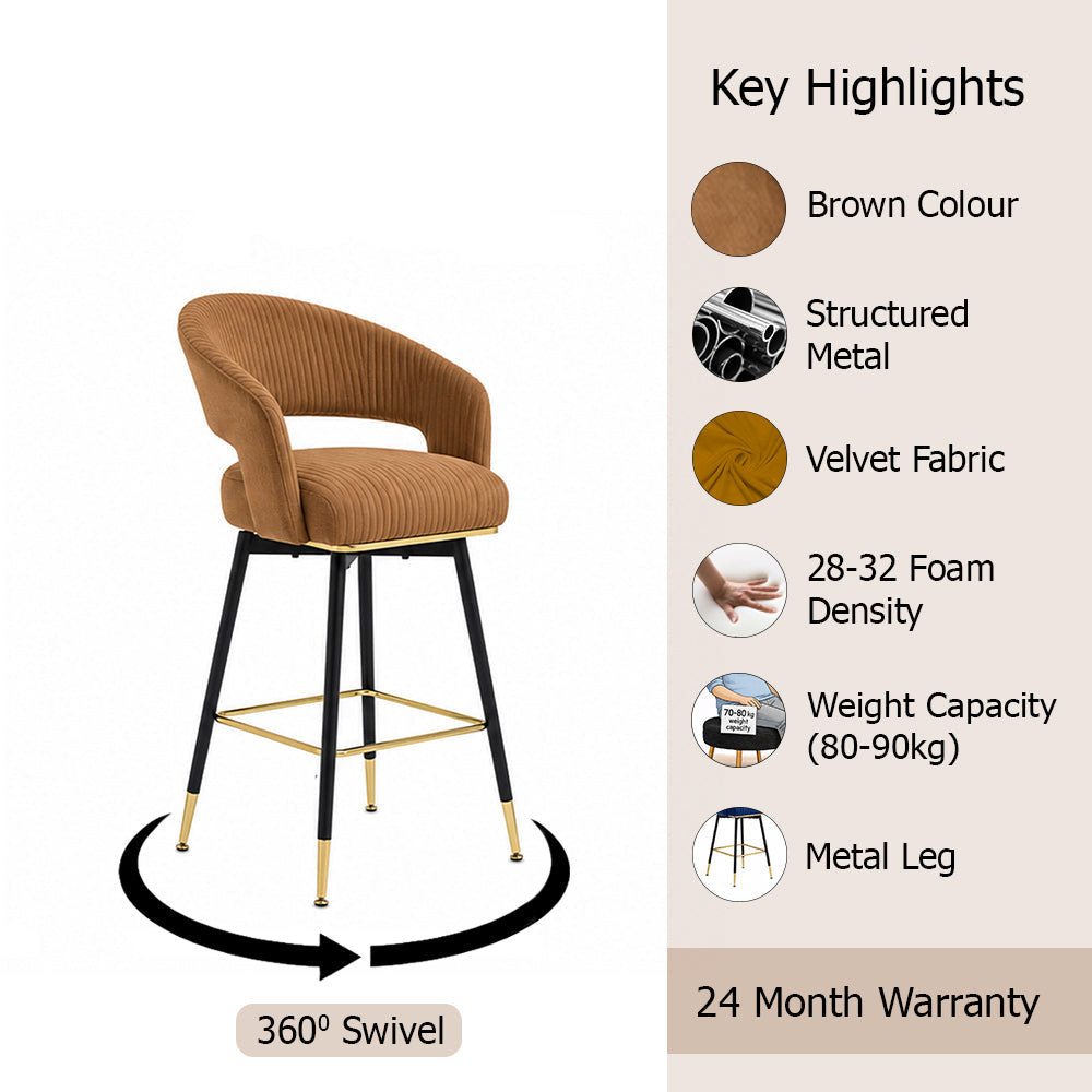 Mixoy Emerald Brown Velvet Bar Stool