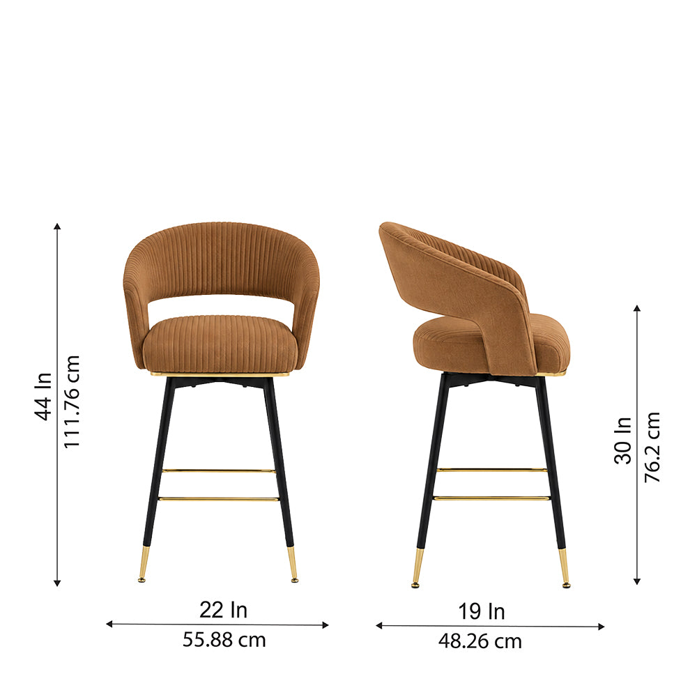 Mixoy Emerald Brown Velvet Bar Stool