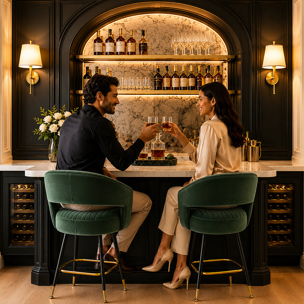 Mixoy Emerald Green Velvet Bar Stool