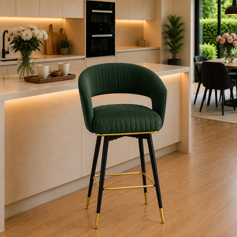 Mixoy Emerald Green Velvet Bar Stool
