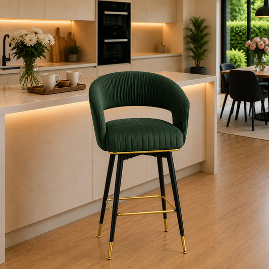 Mixoy Emerald Green Velvet Bar Stool