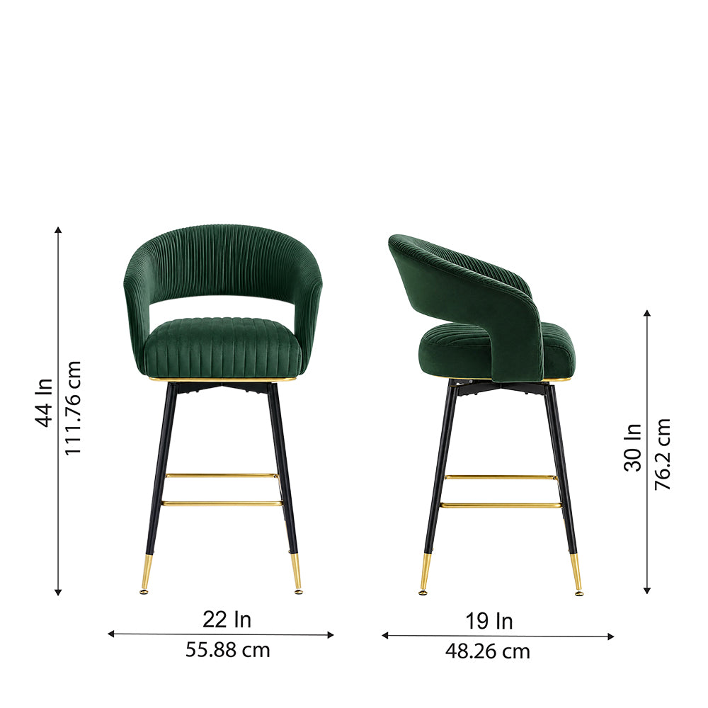 Mixoy Emerald Green Velvet Bar Stool