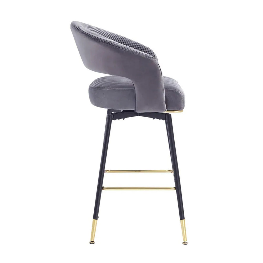 Mixoy Emerald Grey Velvet Bar Stool