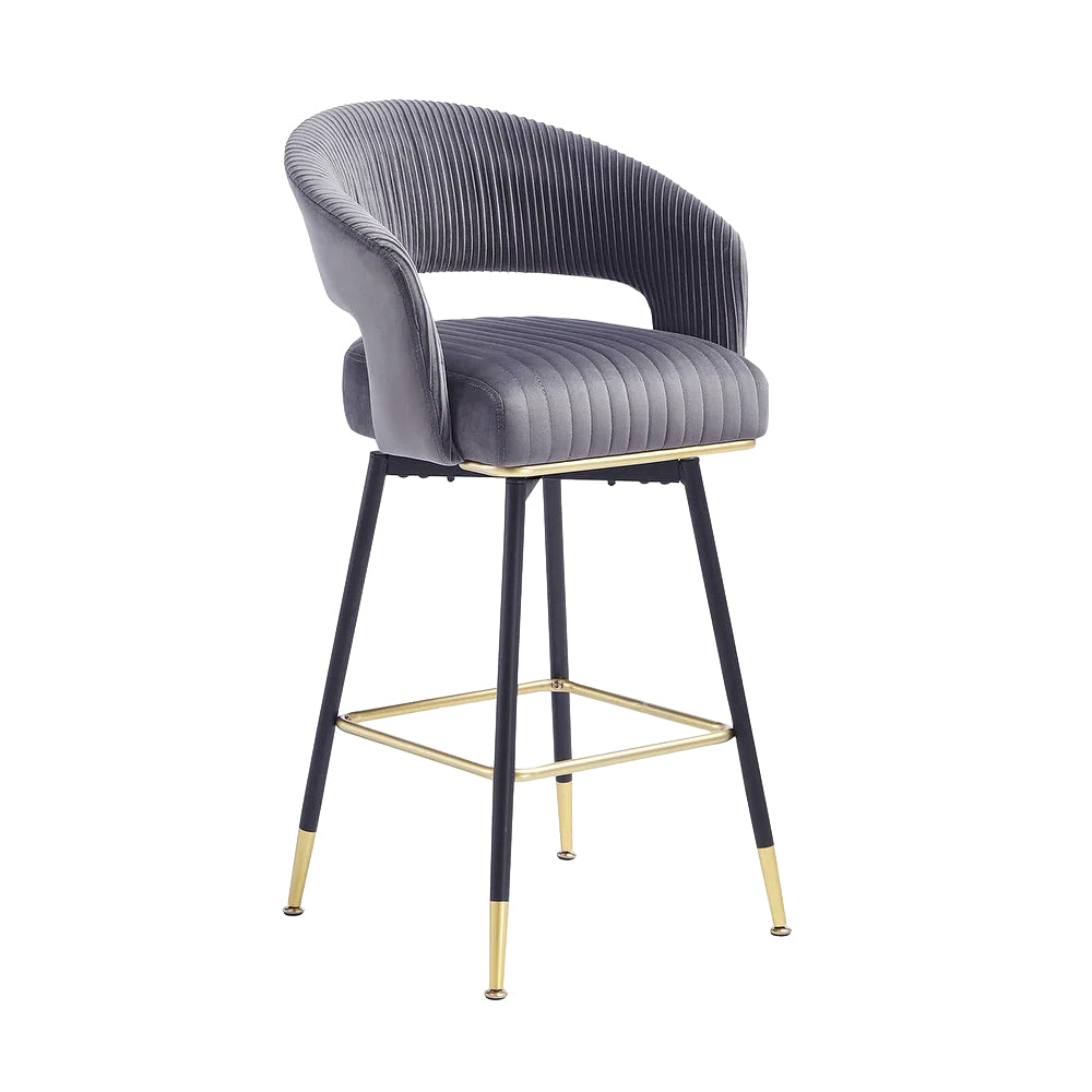 Mixoy Emerald Grey Velvet Bar Stool