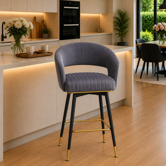 Mixoy Emerald Grey Velvet Bar Stool