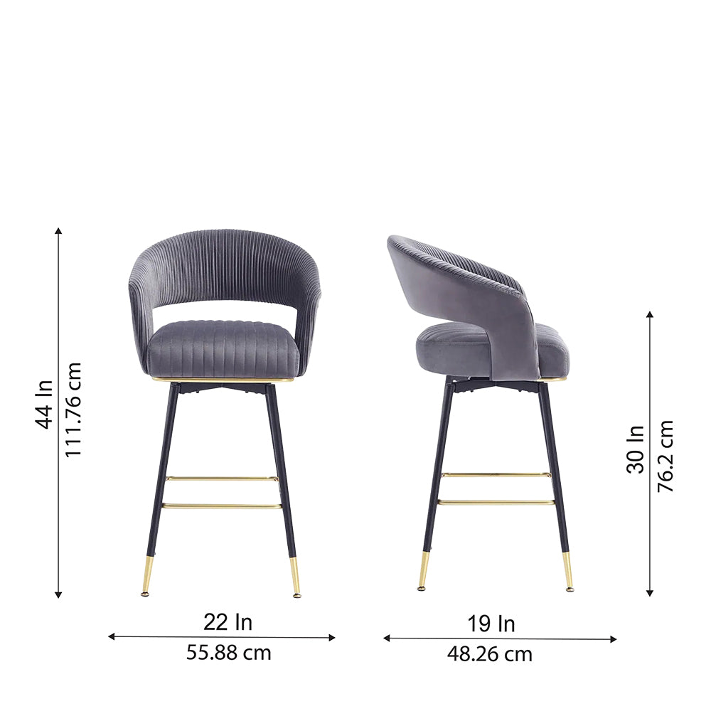 Mixoy Emerald Grey Velvet Bar Stool
