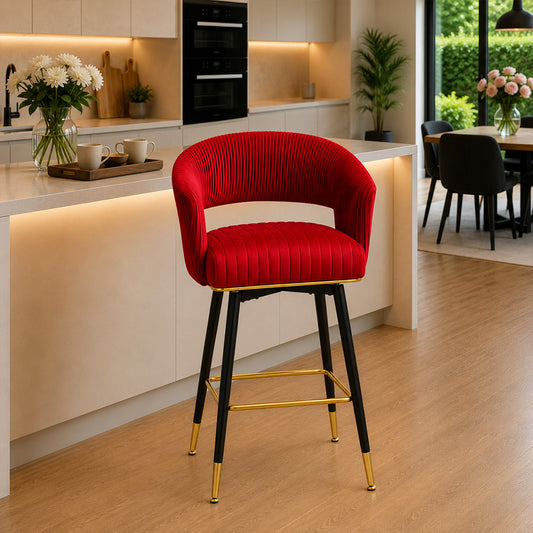 Mixoy Emerald Red Velvet Bar Stool