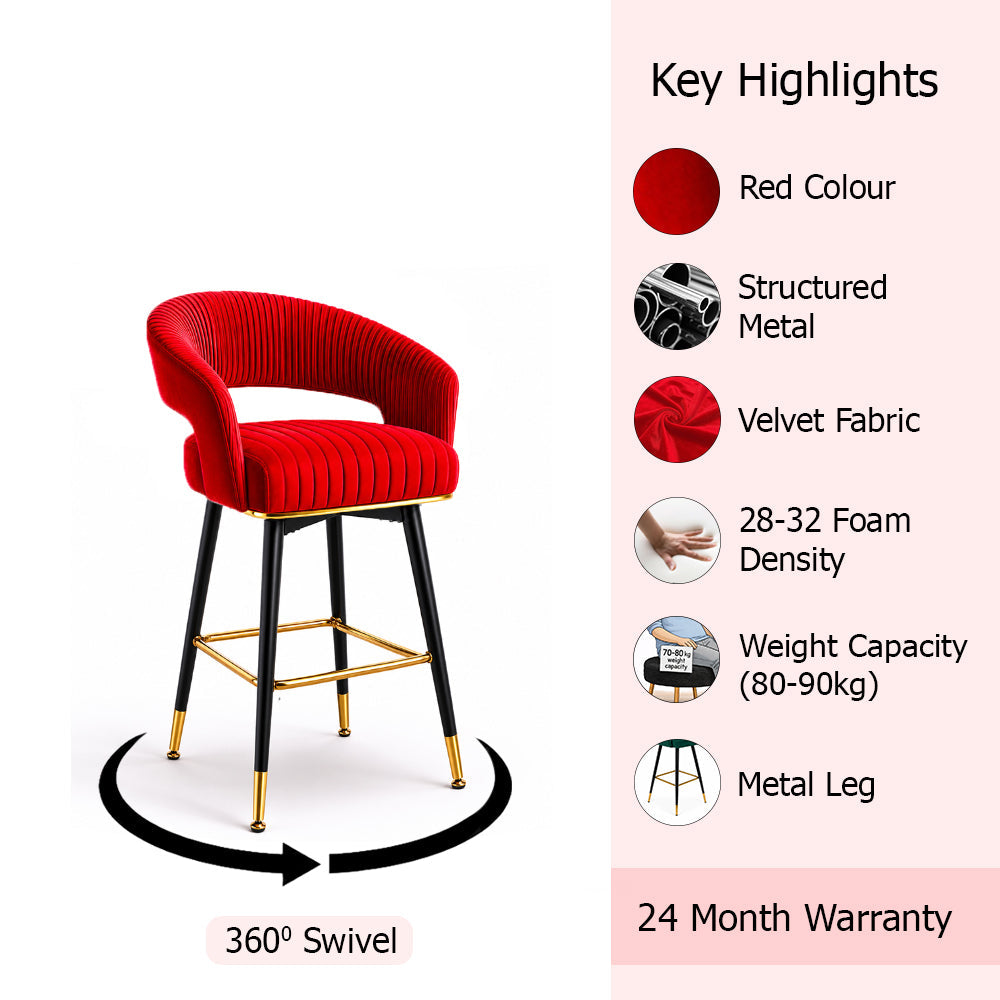 Mixoy Emerald Red Velvet Bar Stool