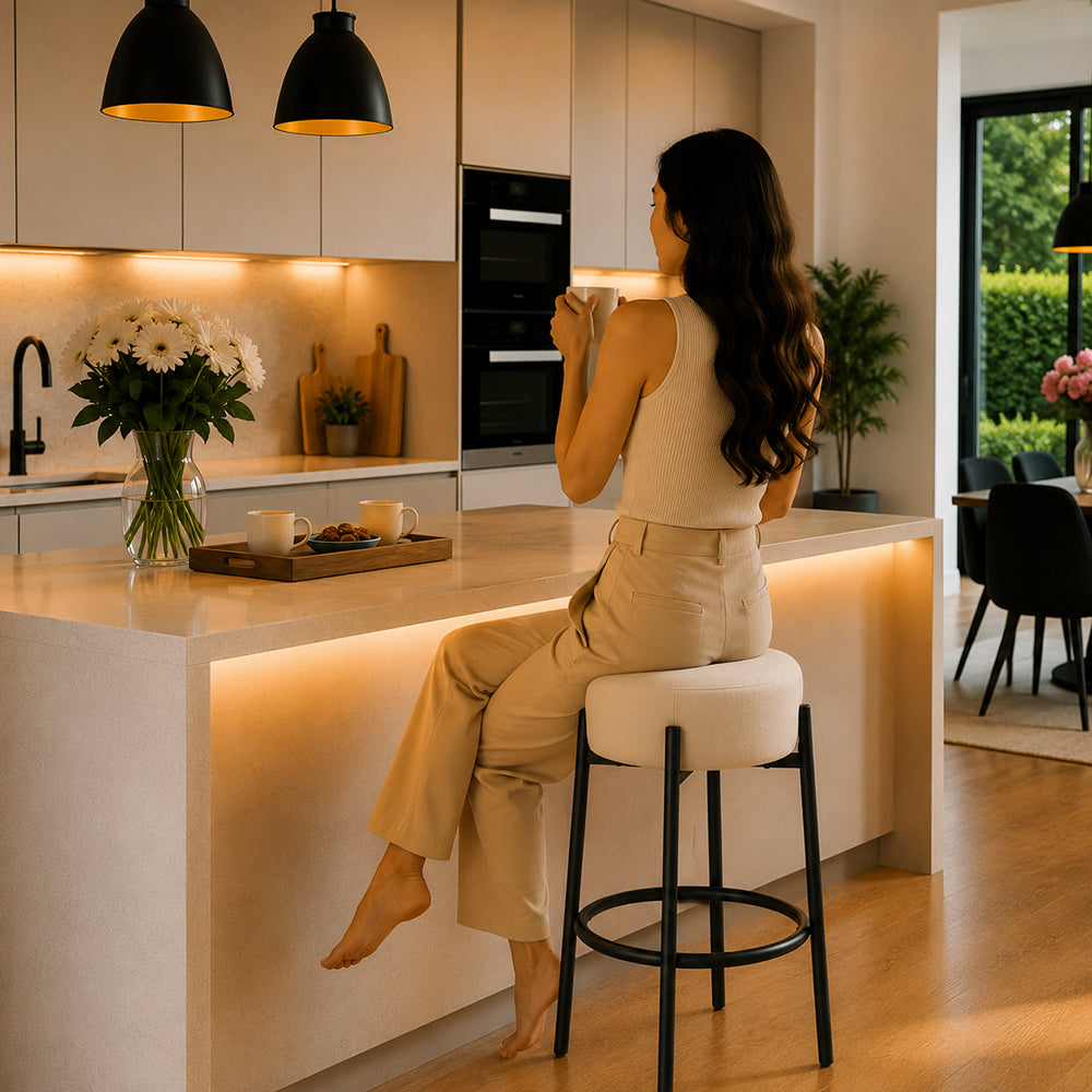 Modern Beige Upholstered Bar Stool