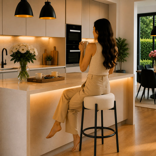 Modern Beige Upholstered Bar Stool