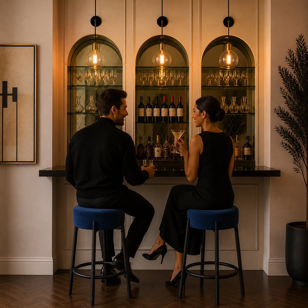 Modern Blue Upholstered Bar Stool