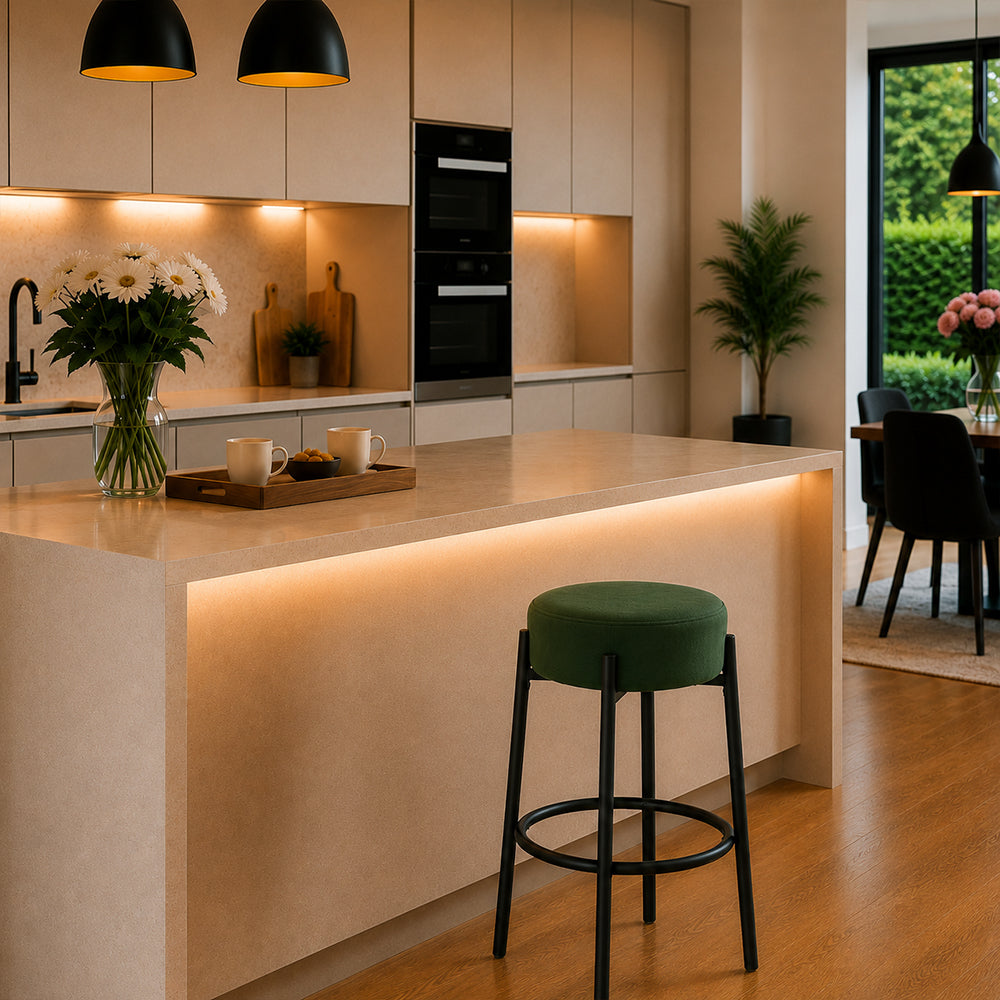 Modern Green Upholstered Bar Stool