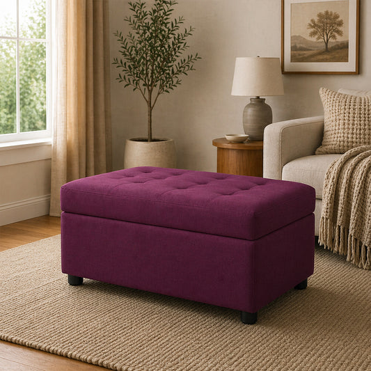 Modern Tufted Rectange Storage Ottoman Bench Purple
