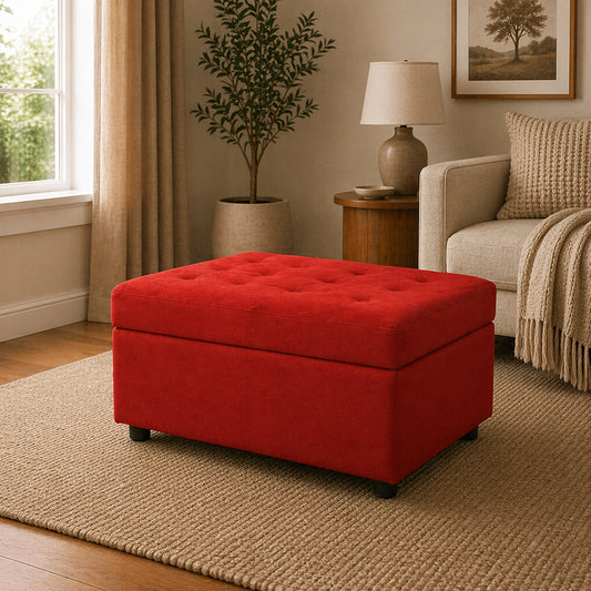 Modern Tufted Rectange Storage Ottoman Bench Red