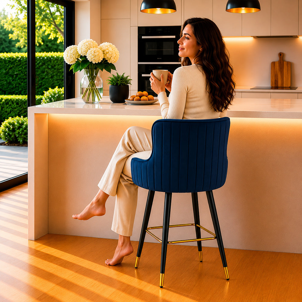 Nolen Blue Upholstered Bar Stool