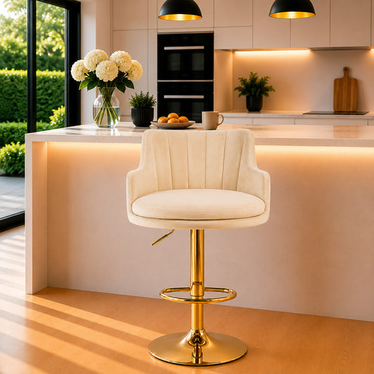 Oliver Beige Velvet Adjustable Bar Stool