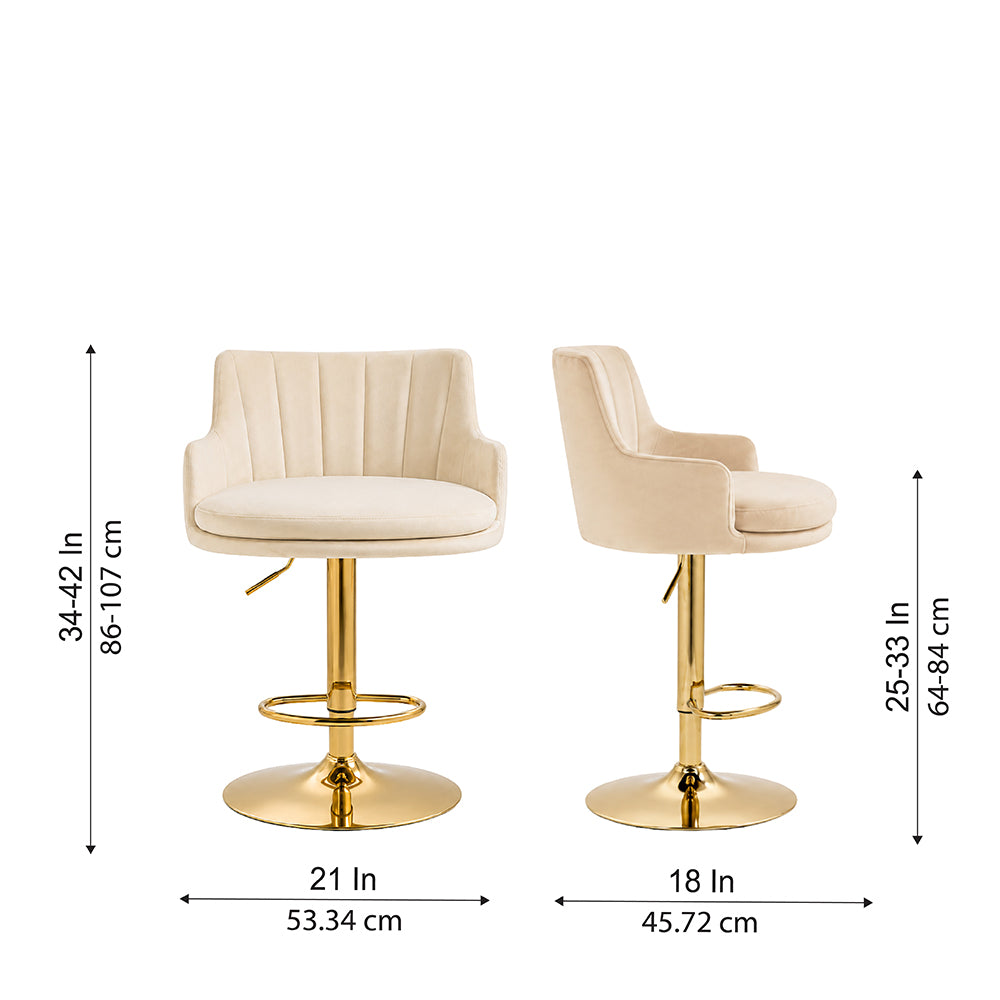 Oliver Beige Velvet Adjustable Bar Stool