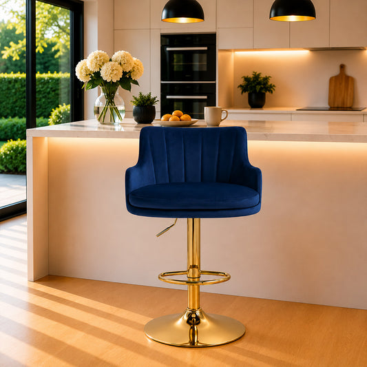 Oliver Blue Velvet Adjustable Bar Stool