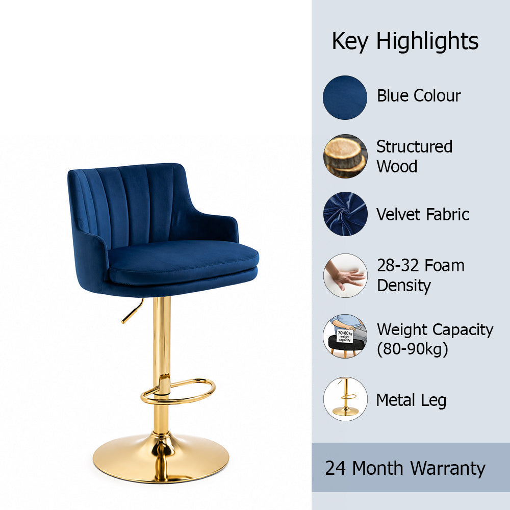Oliver Blue Velvet Adjustable Bar Stool