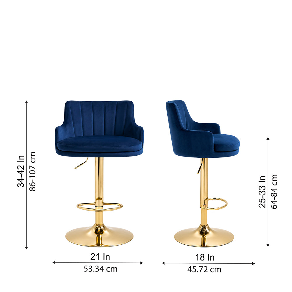 Oliver Blue Velvet Adjustable Bar Stool