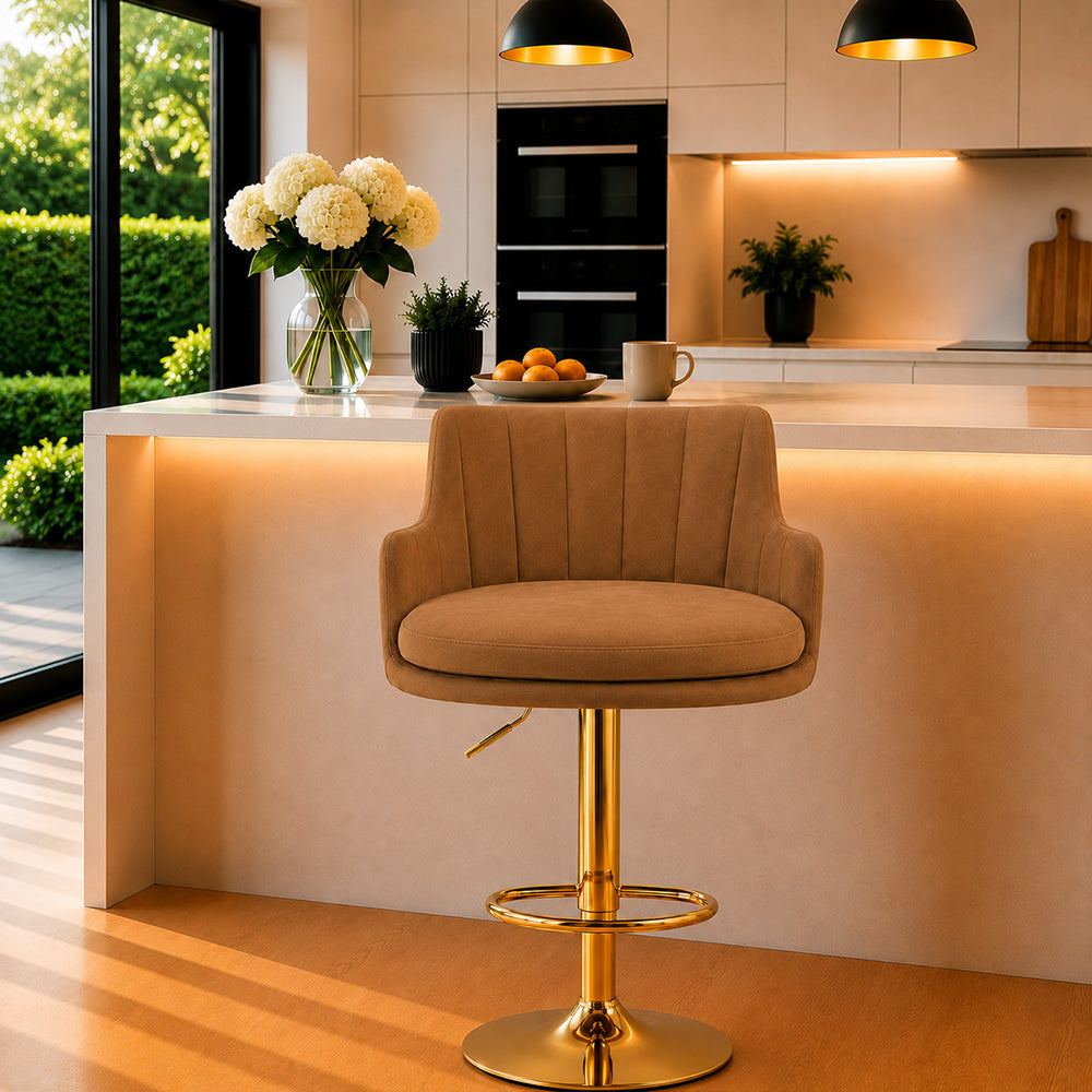 Oliver Brown Velvet Adjustable Bar Stool