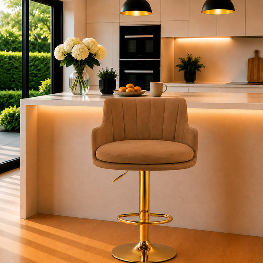 Oliver Brown Velvet Adjustable Bar Stool