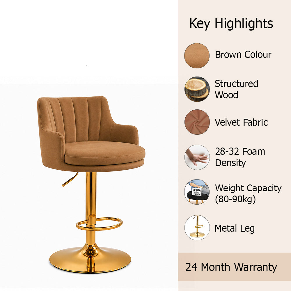 Oliver Brown Velvet Adjustable Bar Stool